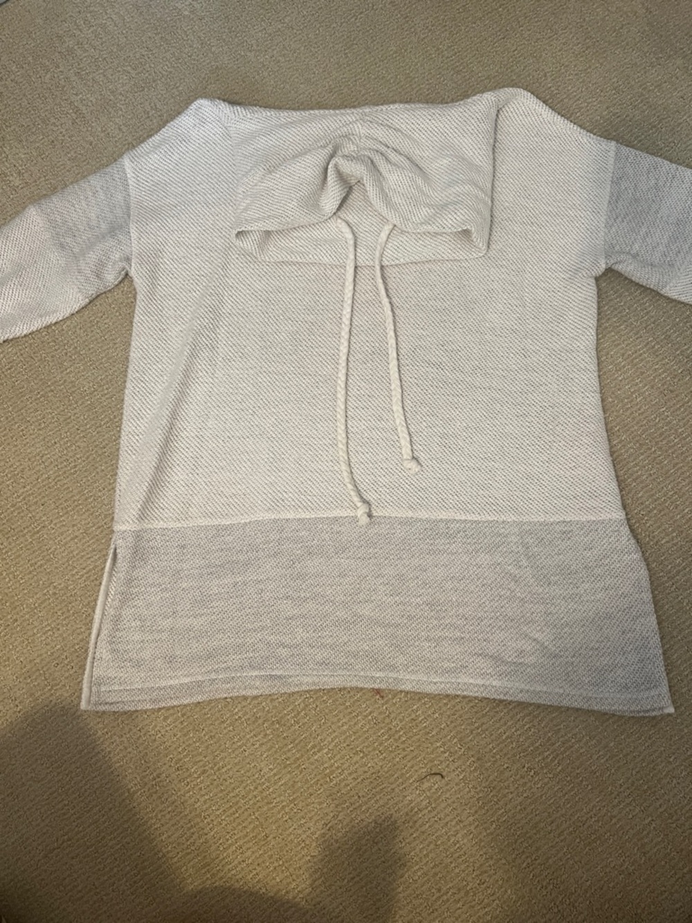 Soft Surroundings, Cozy Two-Tone Hooded Knit Pullover - White & Light Gray, L